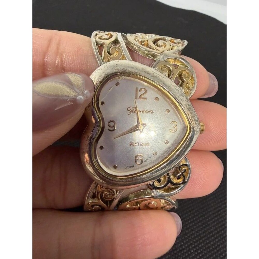 Geneva Platinum Two-Tone Heart Bangle Watch, Working
